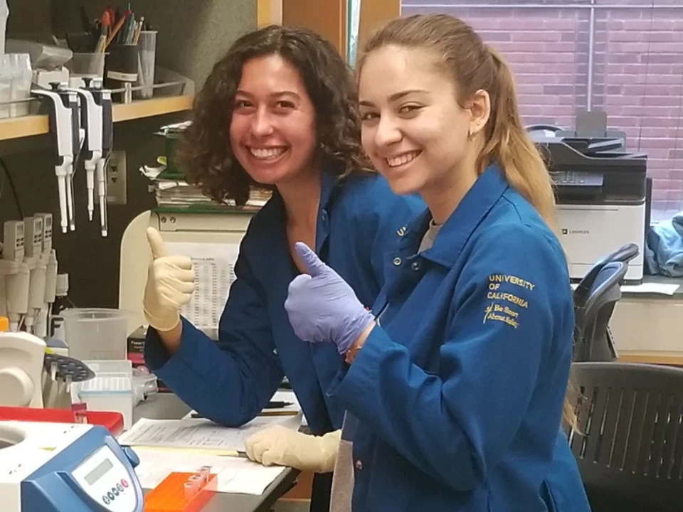 Working in the Wanner lab at the bench running Westerns are Victoria Parrilli, lab manager and Rochelle Bitolas, Student Researcher in February 2019.